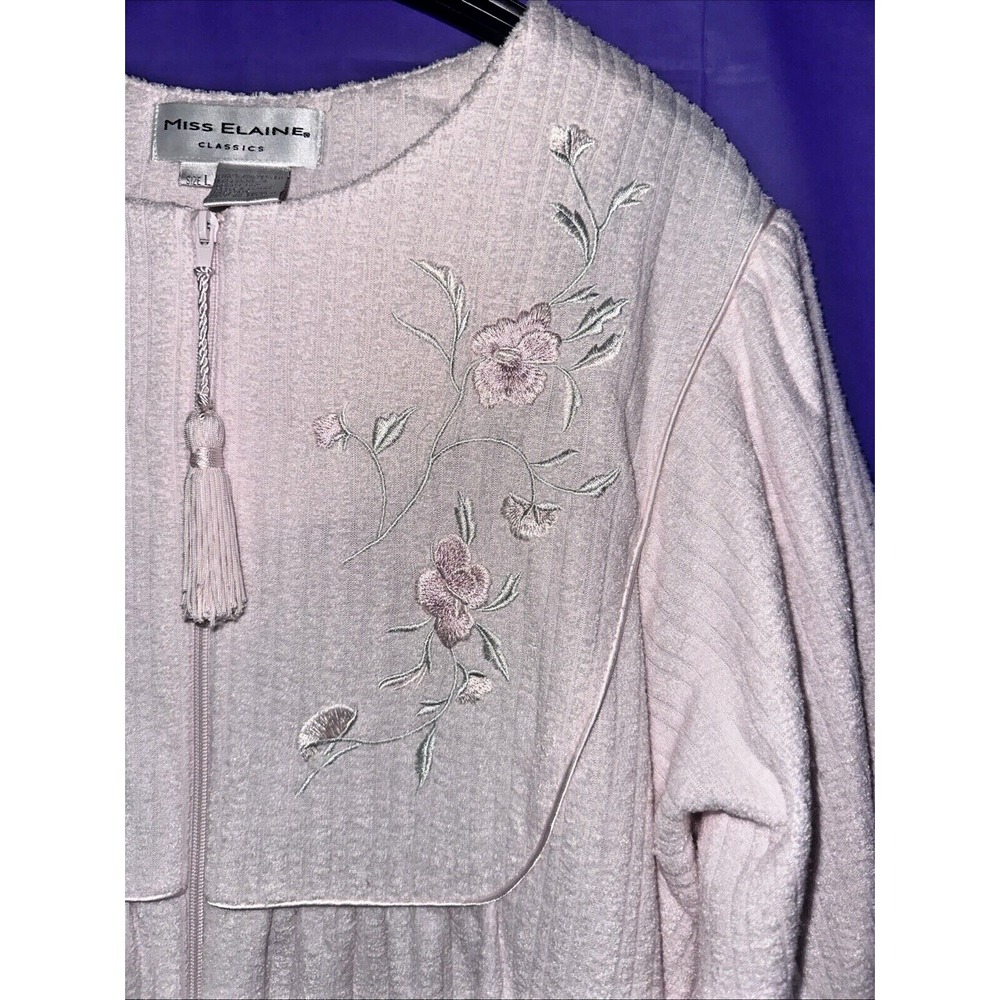 Vintage MISS ELAINE Classics Nightgown  Long Pink Long Sleeve Embroidered Large - Picture 3 of 13